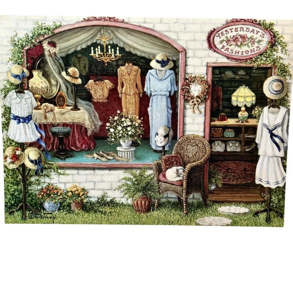 Vintage Greeting Cards Blank Janet Kruskamp Yesterday's Fashion WINDOW SHOPPING